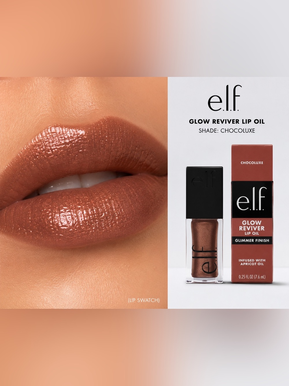 e.l.f. Glow Reviver Lip Oil – Chocoluxe – Glimmer Finish – New